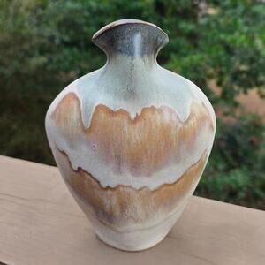 Hoffman Vase VTG Studio Pottery Art Sherry David 1998 Signed Green Brown Drip